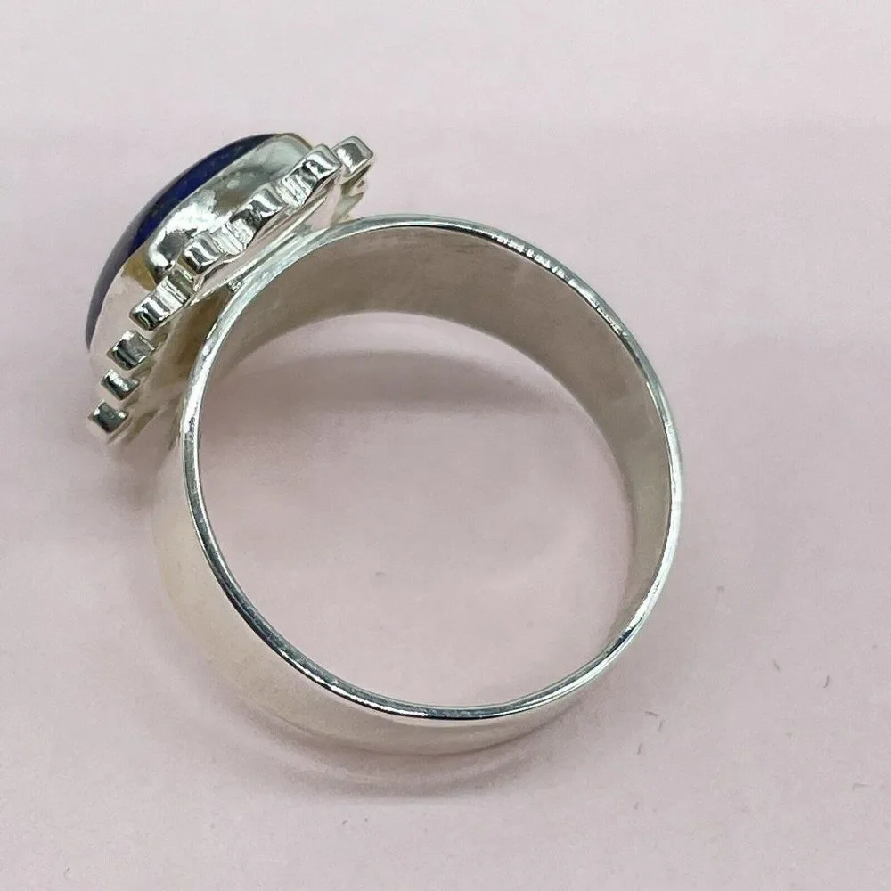 Jay King Sterling Silver Lapis Ring Cushion Cut Lattice Design Size 9.5 Signed - Picture 7 of 10